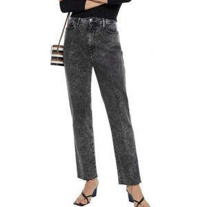 Frame Le Sylvie Slender Straight Leg Raw Hem Jean Black Acid Rockstar Wash Sz 25